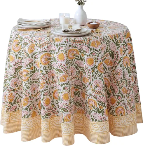 Miniatura 67 de ATOSII Mantel 100% algodón, Amara, floral, hecho a mano, rectangular, de lino, para cocina, comedor, fiestas, bodas, exteriores, picnics, Pascua