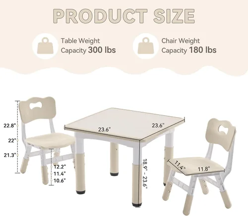 Miniatura 3 de GITAWUSA Juego de mesa y sillas de estudio para niños, juego de mesa y silla ajustables en altura para niños de 3 a 8 años, mesa de arte para niños
