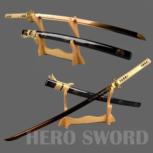 Miniatura 6 de Espada samurái japonesa hecha a mano con hoja de oro, grabado a mano, Katana de dragón dorado, espiga completa, afilada, puede cortar árboles