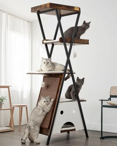 Miniatura 10 de Moderno árbol de madera para gatos de interior grande y adulto, 67 pulgadas de alto, varios niveles, resistente, condominio, muebles con cuevas