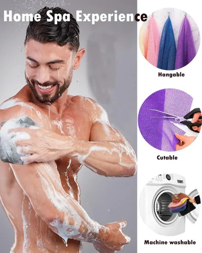 Miniatura 7 de 6 esponjas de red exfoliantes africanas, esponja de baño de 33 pulgadas de largo, red de limpieza corporal para la espalda y la piel, uso diario