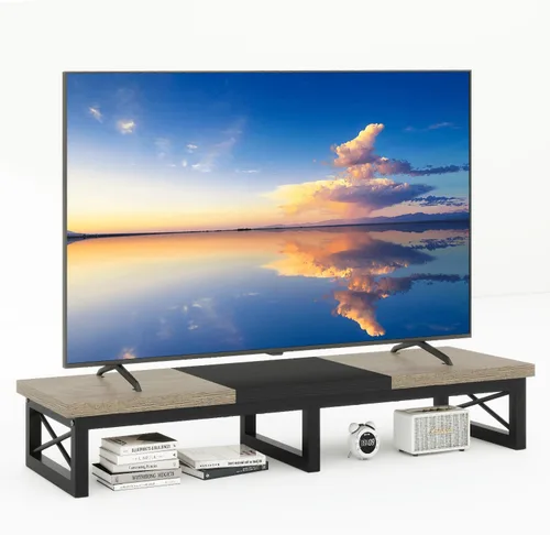 Miniatura 11 de IBUYKE Elevador de TV grande de 45" para TV de 32-60 pulgadas, Soporte de TV corto de sobremesa con almacenamiento y patas de acero, Escritorio
