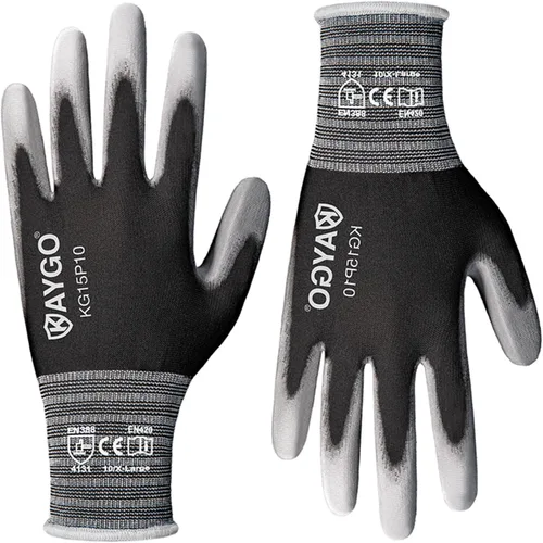 Miniatura 13 de KAYGO KG15P - Guantes de trabajo con revestimiento de poliuretano, nailon Lite, para la seguridad, revestimiento de poliuretano gris, muñeca de Azul