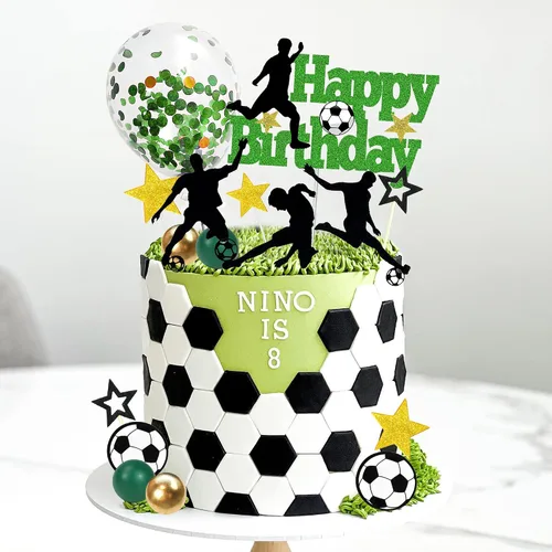 Miniatura 5 de 31 piezas de decoración de pastel de fútbol jugador de pelota de fútbol decoración para fútbol fútbol temática cumpleaños (negro)