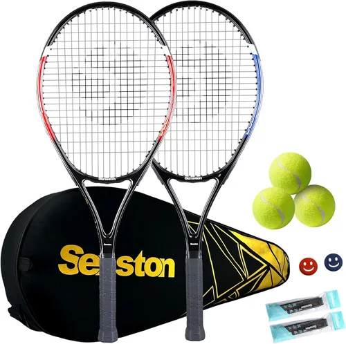 Raquetas de tenis Senston para adultos de 27 pulgadas - Juego de raquetas de tenis para 2 jugadores con 3 pelotas, 2 empuñaduras, 2 amortiguadores