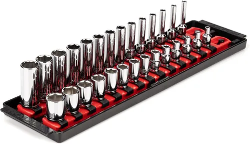 Miniatura 11 de TEKTON Juego de llaves de vaso de 6 puntos poco profundas de 1/4 pulgadas con riel, 11 piezas (5/32 - 9/16 pulgadas) SHD90101