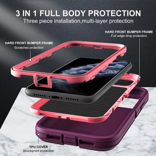 Miniatura 4 de YKHJKLEC para iPhone 11 Pro Max, Funda Militar Grado 3 en 1 Resistente a Prueba de Golpes/Caídas/Polvo con 2 Piezas de Protector de Pantalla