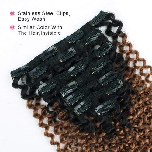 Miniatura 4 de ABH AMAZINGBEAUTY HAIR Jerry - Extensiones de cabello humano real con clip, 3B 3C, doble trama rizada para afroamericanos, 4.23 onzas, 7 piezas, 17