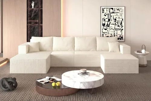 Miniatura 31 de Sofá otomano modular de pana de 28 pulgadas sin hueso, sofá otomano seccional para sala de estar, color beige