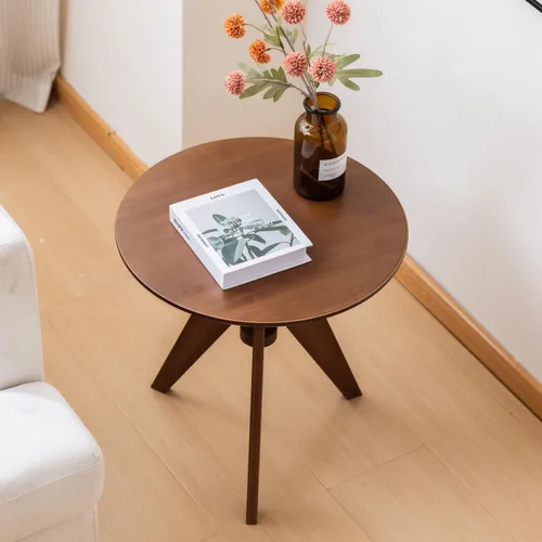 Miniatura 8 de Maydear Mesa auxiliar redonda de bambú, mesa de centro pequeña para sala de estar, dormitorio u oficina, fácil montaje, diseño de 3 patas