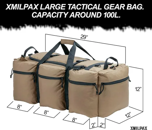 Miniatura 27 de Bolsa de lona militar grande de 100 L, bolsa de lona para despliegue, equipo deportivo, bolsa de equipaje de viaje con correas desmontables para AT