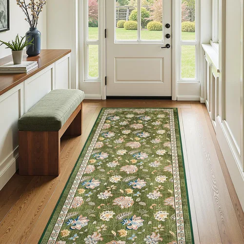 Miniatura 61 de Jinchan Fiora - Alfombra redonda de 8 pies, alfombras vintage con diseño floral envejecido, lavable a máquina, antideslizante, de pelo bajo, Azul