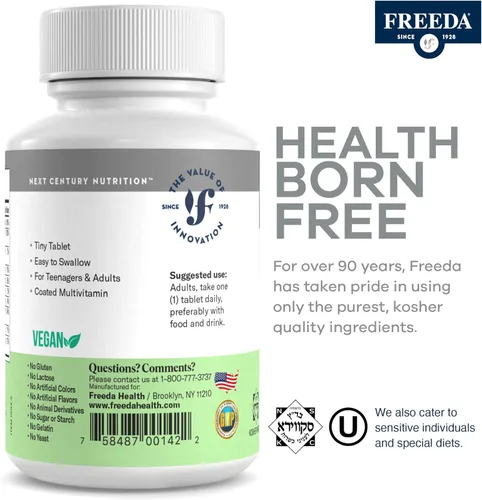 Miniatura 3 de Freeda vite Tiny Tablet - Multivitamínico moderado para hombres y mujeres - Vitamina pura A, C, D, E, B1, B2, B6, B12, biotina, calcio, zinc