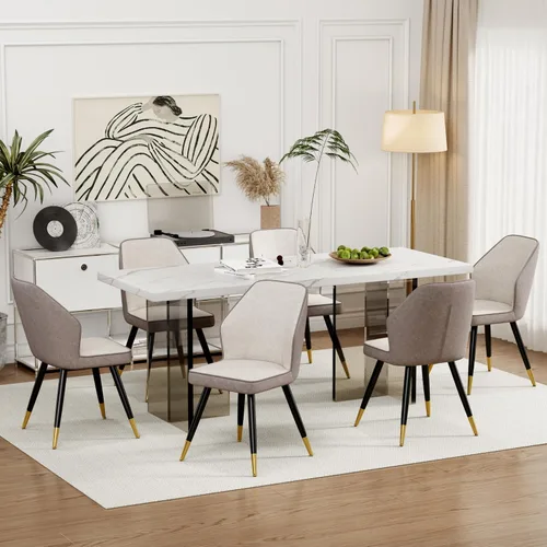 Miniatura 9 de Andeworld Juego de 2 sillas de comedor tapizadas, sillas decorativas modernas de mediados de siglo, silla auxiliar de gamuza sintética sin brazos