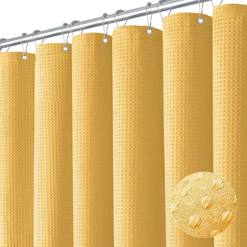 Miniatura 37 de Dynamene cortina de ducha de lino burdeos - cortinas de tela de nido de abeja texturizadas y resistentes para baño, 256GSM, juego de cortinas