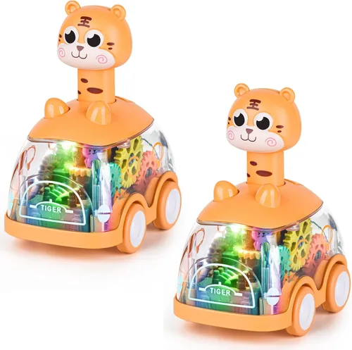 ShinySong Coches de juguete para bebés, auto de prensa y marcha para niños pequeños, juguetes iluminados, regalos de cumpleaños para niños y niñas,
