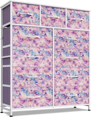 Miniatura 13 de WLIVE Cómoda alta para dormitorio, torre de almacenamiento de aparadores de tela, cómoda y cómoda con 11 cajones, armario de almacenamiento, Gris