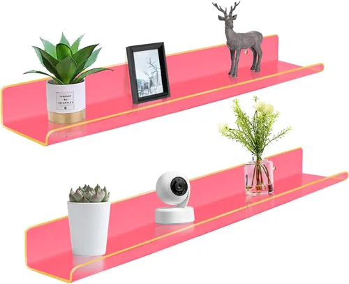 Miniatura 24 de ROYALITA Pequeños estantes acrílicos montados en la pared Juego de 2 12 pulgadas Estantes de exhibición de plantas para colgar en la pared