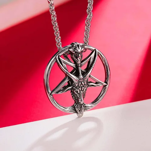Miniatura 5 de BTNBTGB Collar del templo satánico con cabeza de cabra, pentagrama invertido, pentáculo de acero inoxidable, collar de baphomet con dije, cadena