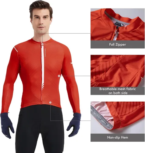 Miniatura 59 de Santic - Camiseta de ciclismo para hombre, manga larga, reflejante, cremallera completa, con bolsillos