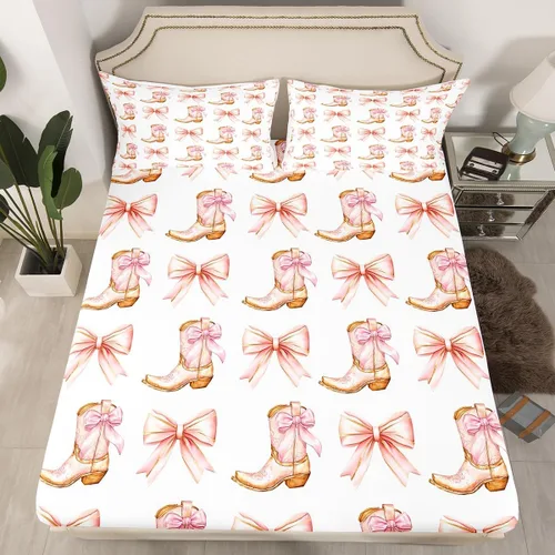 Miniatura 51 de Sábana bajera con lazo azul tamaño individual, juego de ropa de cama de princesa con cerezas, estrellas y flores margaritas de dibujos animados