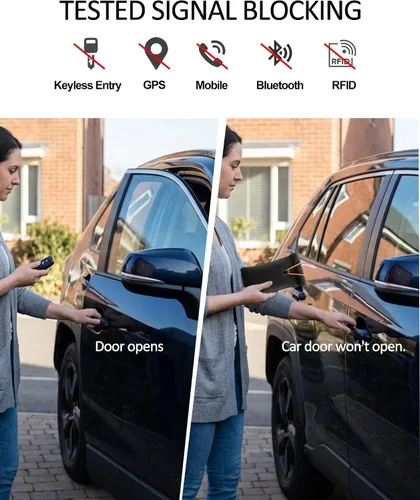 Miniatura 5 de FIREDOG Faraday Pouch for Car Keys and Smartphone, Key Signal Blocking Bag, Cell Phone Keyless Entry Fob Signal Blocking Bag Negro