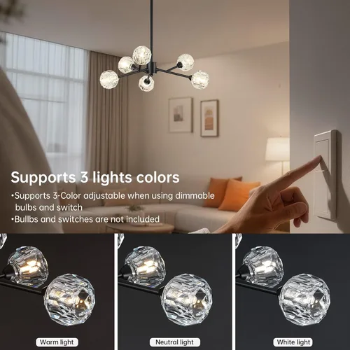 Miniatura 5 de Weesalife Sputnik - Candelabros para comedor sobre mesa, modernos candelabros de cristal, 6 luces negras para sala de estar, dormitorio, isla