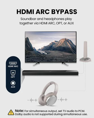 Miniatura 4 de Avantree Crescendo 3D - Auriculares inalámbricos HDMI ARC para todos los televisores, barra de sonido, sonido envolvente 3D y modo de diálogo claro