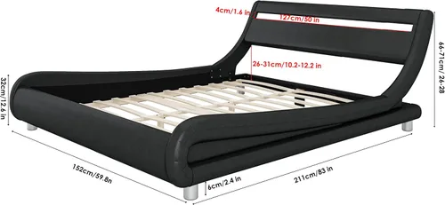 Miniatura 2 de Keyluv Marco de cama LED tapizado tamaño completo con cabecero, moderna plataforma de perfil bajo con fuerte soporte de listones, marco de cama