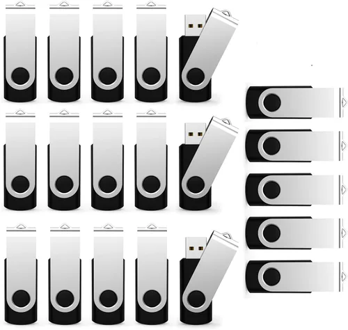 Unidad flash USB de 2 GB, paquete de 20 unidades flash USB 2.0 a granel, unidad de memoria giratoria de memoria USB, unidad de bolígrafo, negro, 2