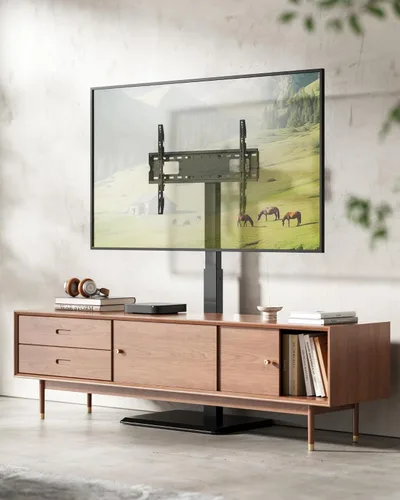 Miniatura 9 de Soporte de piso para TV de acero con toma de corriente para televisores de 32 a 75 pulgadas, hasta 110 libras, soporte de TV ajustable en altura