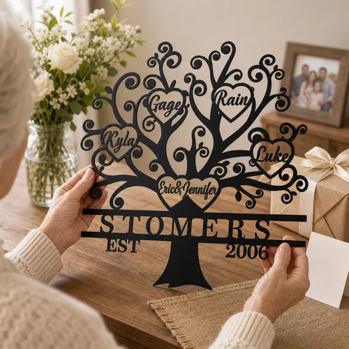 Letrero de metal personalizado del árbol de la vida, letrero de metal con nombres de niños, regalo personalizado de apellido, recuerdo familiar,