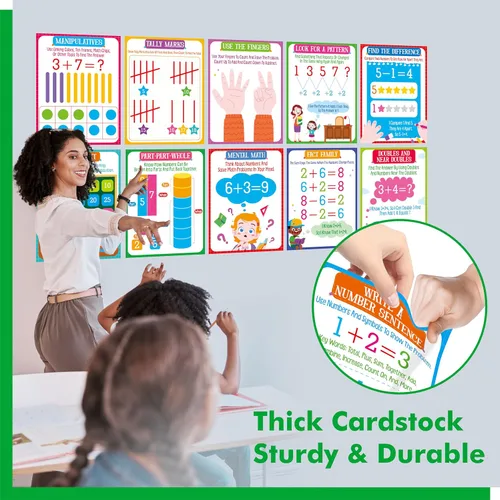Miniatura 5 de 15 pósteres de estrategia matemática, póster de aprendizaje temprano, manipulador matemático para profesores, estrategias de suma y resta