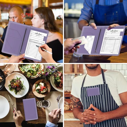 Miniatura 5 de Libreta para meseros con bolsillo con cremallera para camarera, bonita cartera de camarero, organizador de meseros de restaurante, soporte