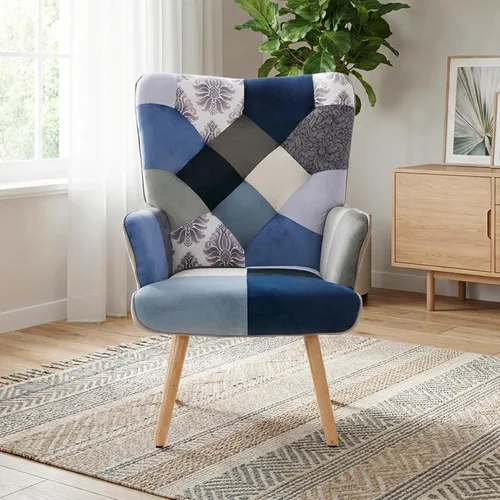 Miniatura 3 de Joysoul Silla decorativa para sala de estar, sillón moderno con respaldo alto, silla de tela de retazos bohemios, silla de lectura tapizada colorida