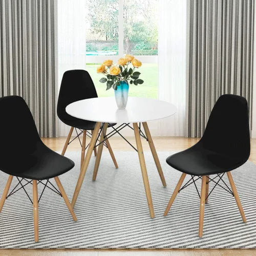 Miniatura 2 de DORTALA Sillas de comedor premontadas, sillas de plástico con patas de madera, respaldo ergonómico, sillas sin brazos de estilo moderno para sala