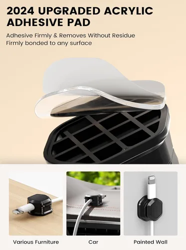 Miniatura 4 de Paquete de 6 clips magnéticos para cables, soporte organizador de cables ajustable y suave, soporte de cable de carga para ocultar el teléfono