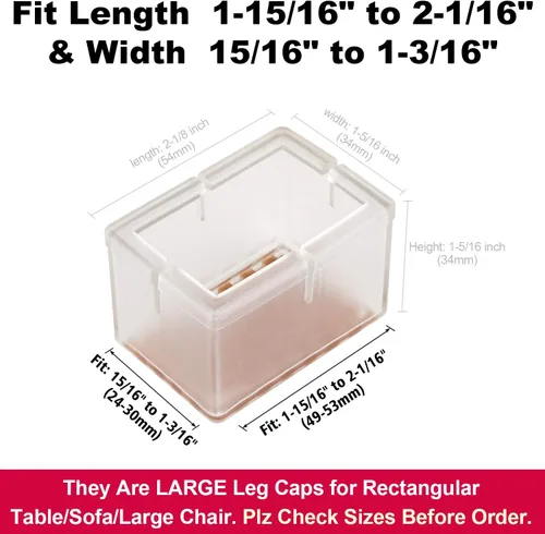 Miniatura 3 de Protectores de suelo para patas de silla, ajuste rectangular, longitud de 1-15/16 a 2-1/16 pulgadas y ancho de 15/16 a 1-3/16 pulgadas, tapas