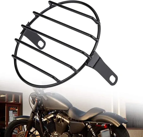 Miniatura 5 de Parrilla para faros delanteros de motocicleta, 65 pulgadas, montaje lateral, cubierta redonda, ajuste directo para Cruiser Chopper Bobber Custom