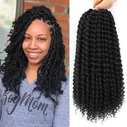 Miniatura 68 de Dansama - 7 paquetes de extensiones de cabello trenzado ondulado Passion Twist, extensiones de cabello de trenzas con ganchillo estilo mariposa, #1B