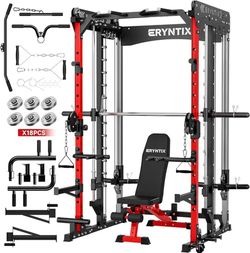 Smith Machine, estante de potencia de capacidad de 2600 libras para garaje de gimnasio en casa, jaula de potencia todo en uno con cable cruzado,