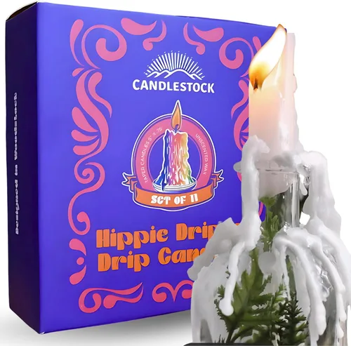 Candlestock Hippie Drippy Velas de Goteo - Paquete de 11 Velas Cónicas de Goteo - Velas de Fusión de Botellas de Vino (Blanco)