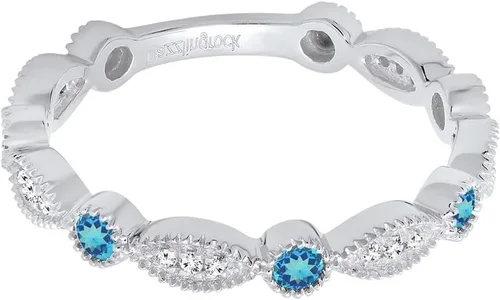 Miniatura 2 de Dazzlingrock Collection Anillo de boda apilable de estilo vintage de 14 quilates con piedras preciosas redondas y diamantes blancos, oro blanco