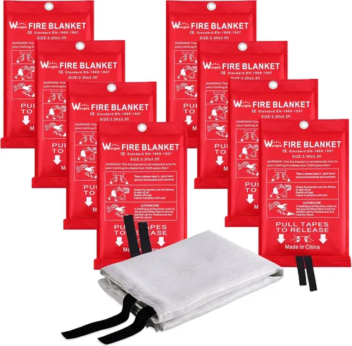 wucgea Manta de fuego para el hogar y la cocina, paquete de 8 mantas de fuego reutilizables de fibra de vidrio para supresión de emergencia para