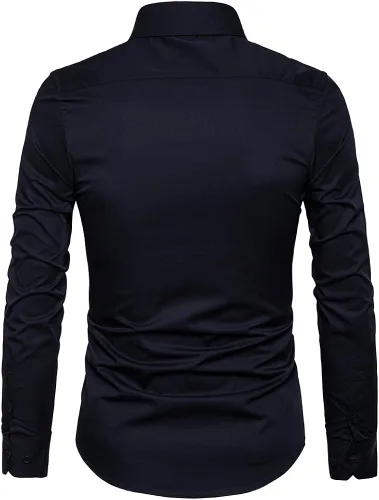 Miniatura 3 de LOCALMODE Camisa de vestir de algodón ajustada para hombre de manga larga con botones