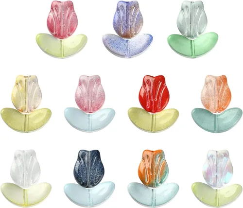 Miniatura 11 de LiQunSweet 100 cuentas de cristal checo transparentes de 10 colores, cuentas sueltas de hoja de trébol para hacer joyas y manualidades, 0.295 x