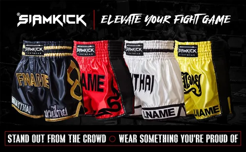 Miniatura 7 de SIAMKICK Pantalones cortos de Muay Thai personalizados para hombres y mujeres, con nombre personalizado, boxeo, kickboxing, trajes de lucha retro
