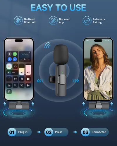 Miniatura 2 de Caiord 2 Pack de micrófonos inalámbricos profesionales Lavalier para iPhone iPad (iPhone 14 y versiones anteriores), micrófonos de solapa Plug-Play