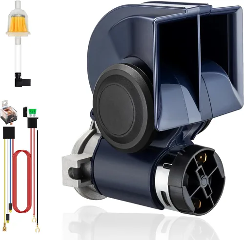 Cuerno de tren para camión, bocinas de coche de 12 V 150 dB súper fuertes con arnés de cableado, cuerno de aire de caracol con compresor eléctrico