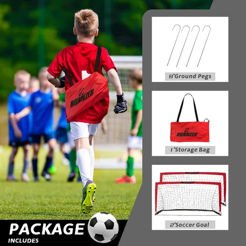 Miniatura 5 de L RUNNZER Portería de fútbol para niños, red de fútbol desplegable para patio trasero, juego de 2 con funda de transporte portátil Rojo